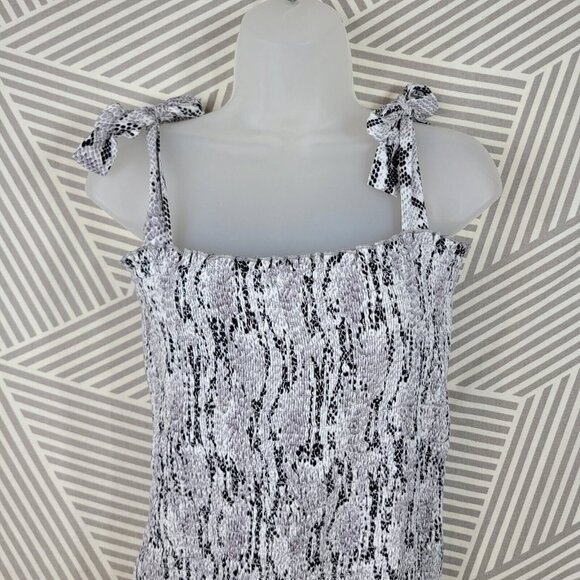 NEW Express Stretch Shirred Shirt Dress size Large Snake Print Mini sundress - Picture 3 of 9